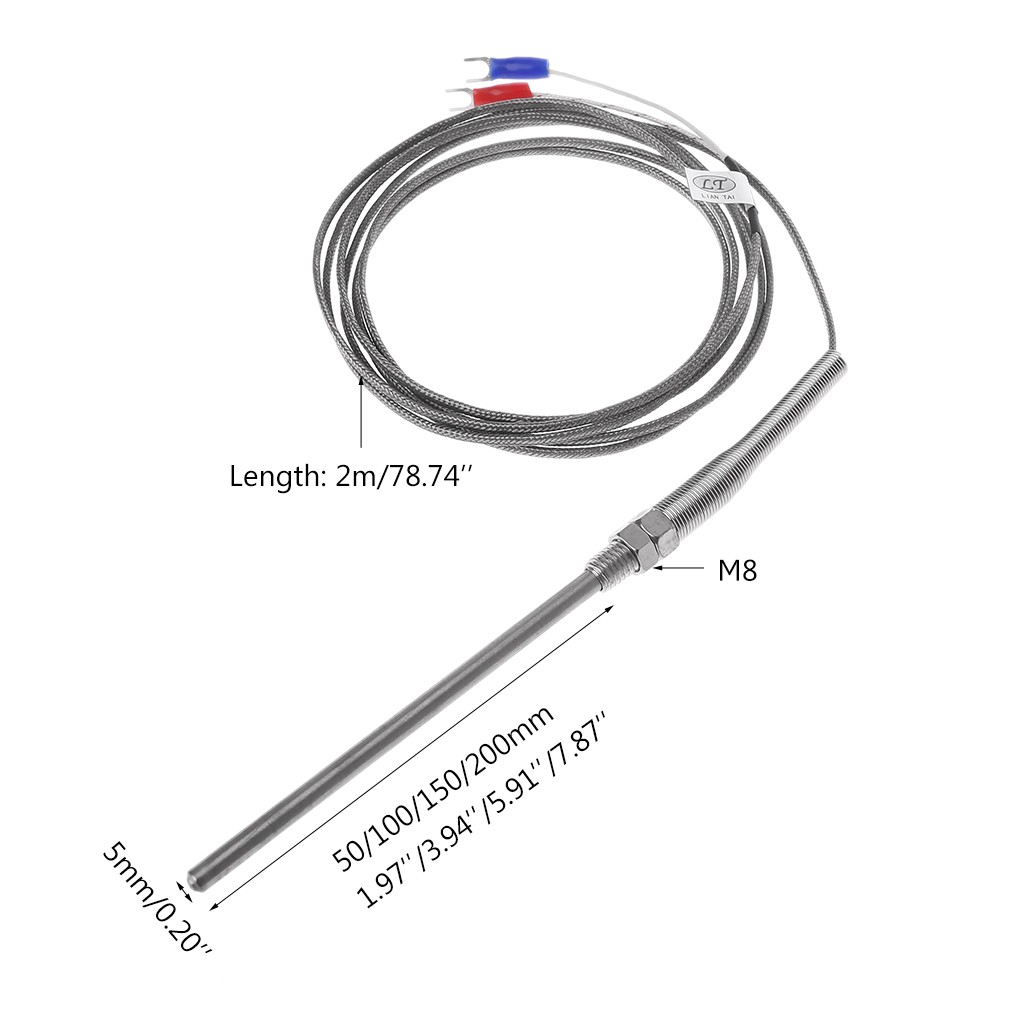 Kabel Sensor Probe Thermocouple Tipe K M8 Ukuran 50mm / 100mm / 200MM