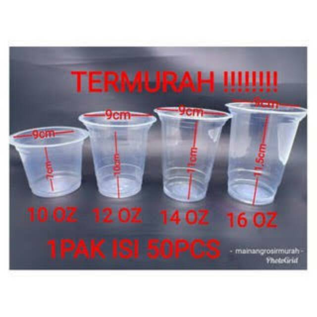 Cup pop ice+tutup || gelas pop ice || gelas plastik isi 50pcs komplit tutup