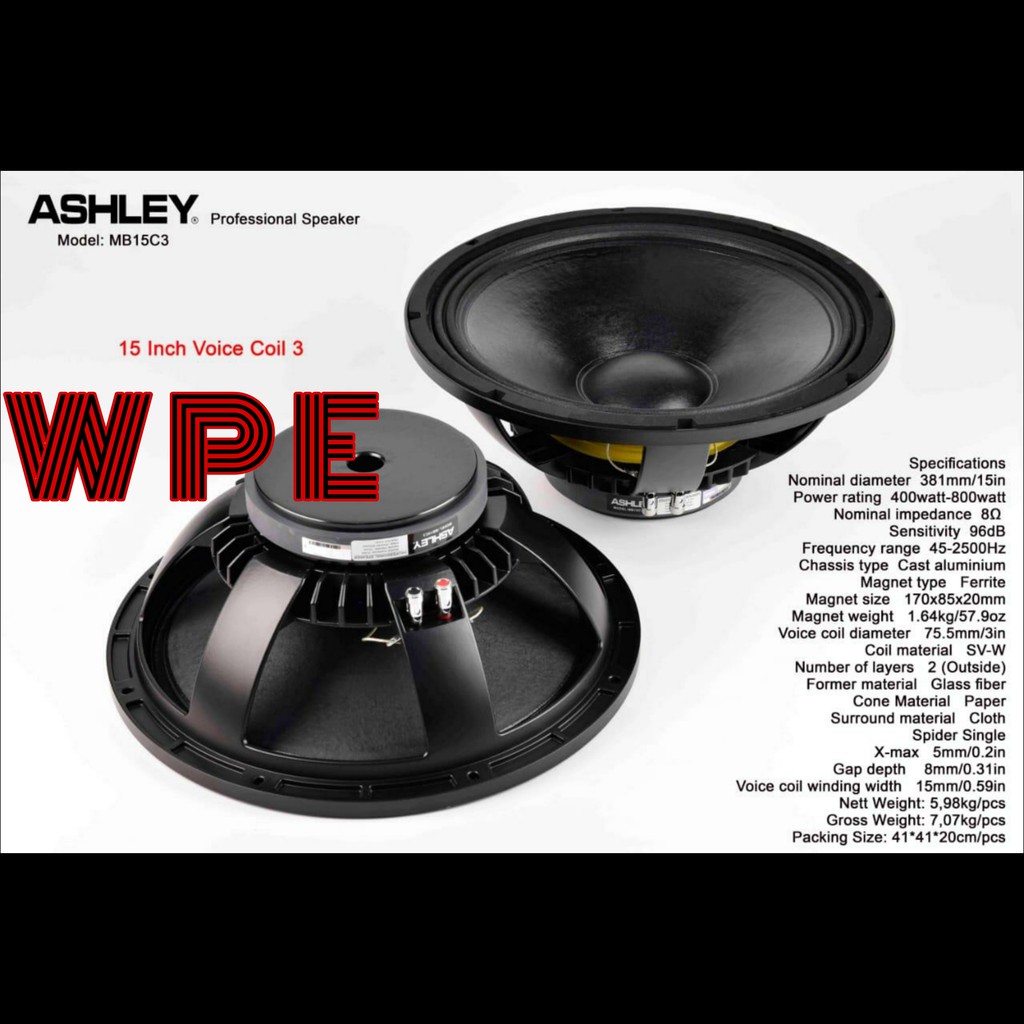 speaker komponen mid bass ashley mb15c3 original 15inch
