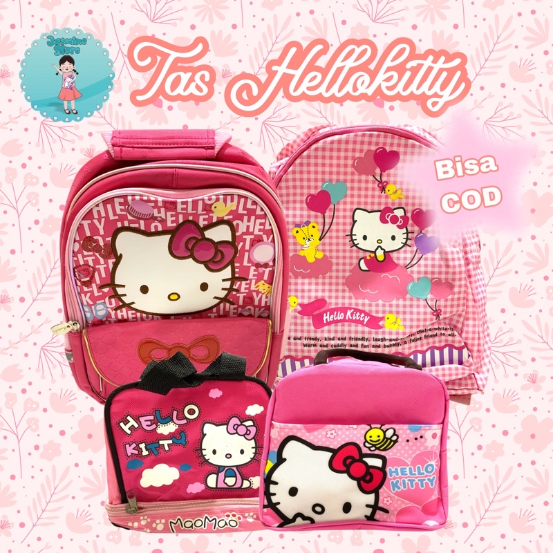 Ransel Hello Kitty Besar/Hello Kitty Square Backpack/Tas Sekolah/Ransel Anak/Tas Ransel Hellokitty Import Best Quality/Ransel Hellokitty Bordir