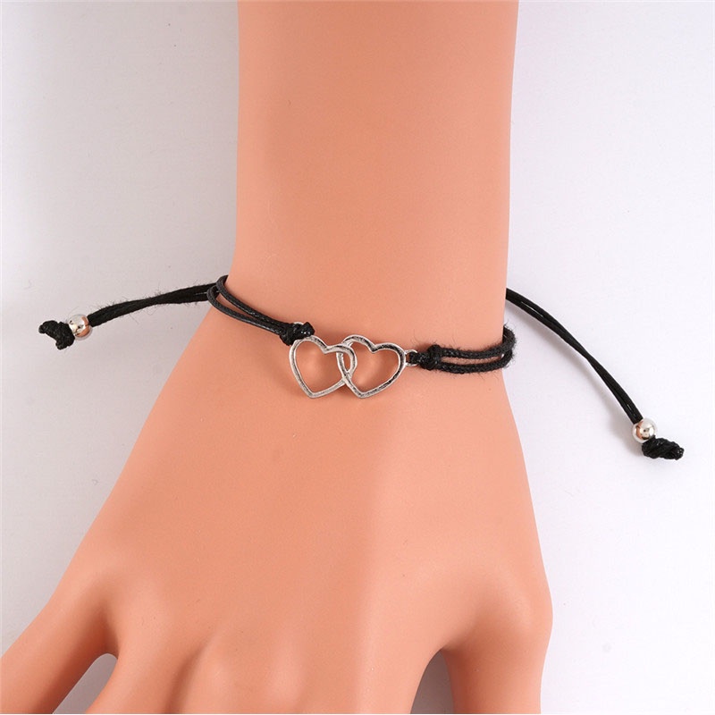 2 Pcs Fashion Gelang Ganda Bentuk Hati Adjustable Tenun Wanita Pria Gelang Pasangan Hadiah Perhiasan Aksesoris