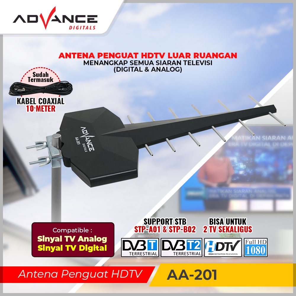 Advance  Antena HDTV Advance AA 201 Bisa Untuk STB dan Tv Dengan Booster Garansi 1 Tahun