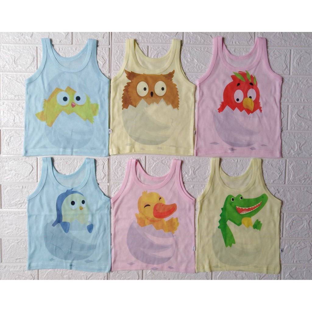 1 LUSIN | 12 pcs  SINGLET Bayi Dan Anak Kaos Dalam  KUTUNG Motif Putih &amp; Warna