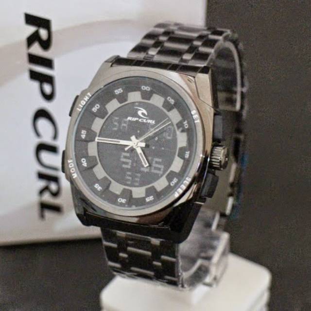 JAM TANGAN RIPCURL CHAOS / KAOS DOUBLE TIME JARUM DIGITAL STAINLESS FULL BLACK