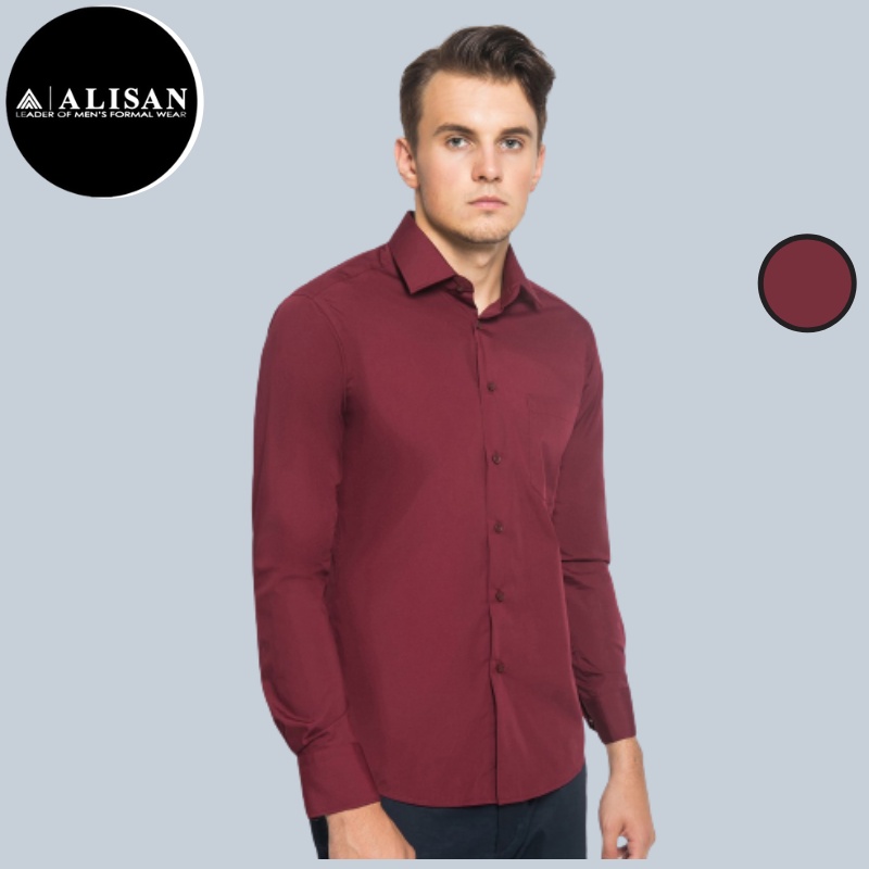 l COD l Baju Kemeja Formal Pria Alisan Reguler Fit Tangan Lengan Panjang Putih Hitam Biru Muda Tua Navy Maroon Merah Hati Abu Abu Muda Tua  Polos Size S M L XL 14.5 15 15.5 16 100%