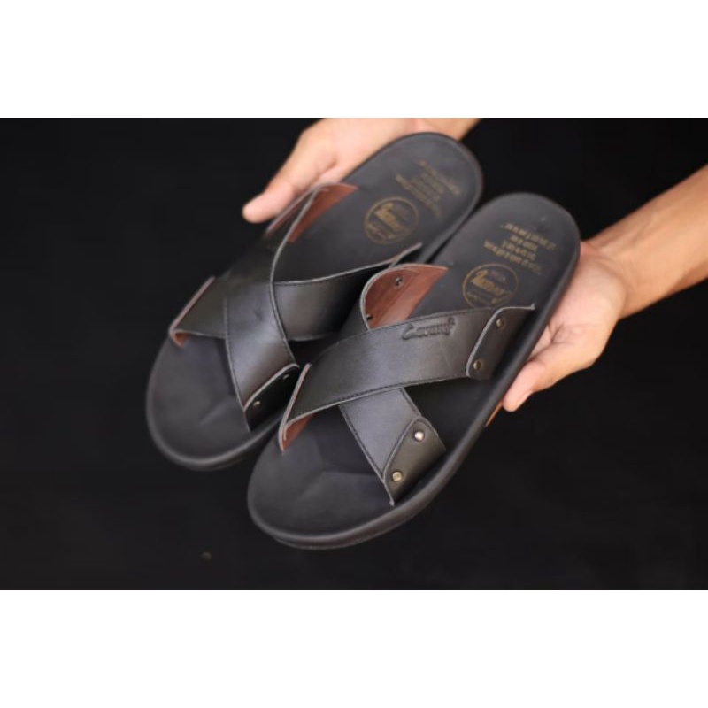 XMIN | Sandal Kulit Pria Murah Sendal Slide Slop Santai Kasual Formal