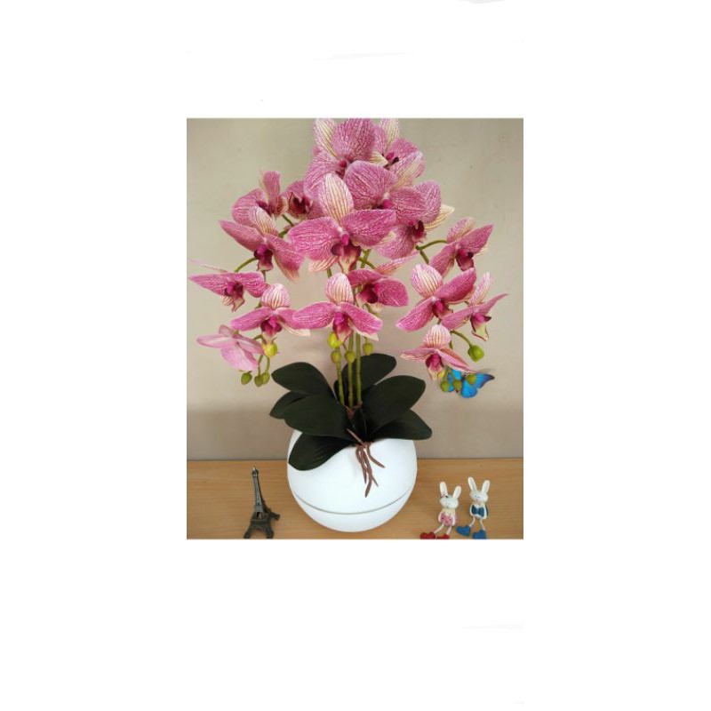 Rangkaian bunga artificial Anggrek latex jumbo dengan pot