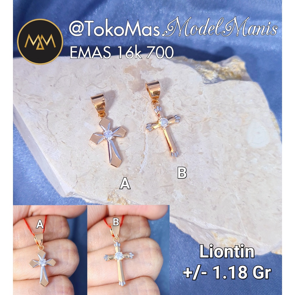 Liontin salib kombinasi emas kuning 700 kadar 16k