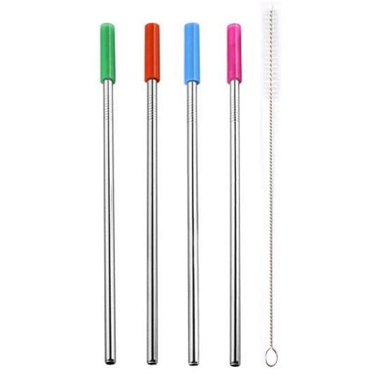 Stainless Steel Straight Straws+Silicone Case+Cleaner Brush (5pcs)