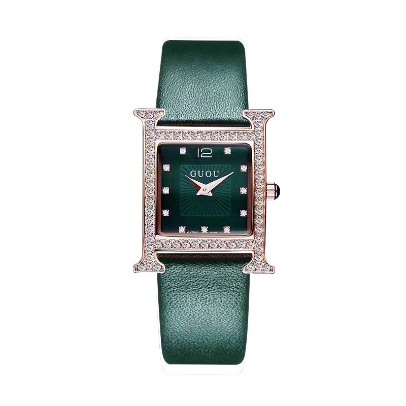 GUOU Madu Kecil Siaran Langsung Square Watch Pola Temperamen Liar Rhinestone Watch Tahan Air Kuarsa Watch