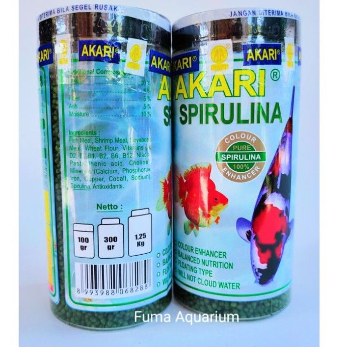 Makanan Ikan AKARI SPIRULINA 100gr 1mm pakan ikan Pellet ikan Koi koki Goldfish