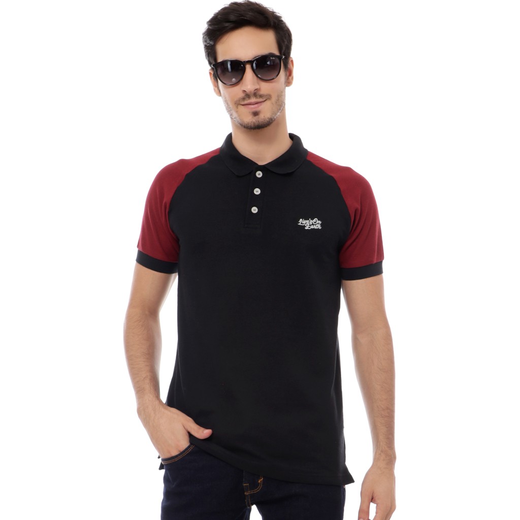  Polo  Shirt  Raglan Kerah Pria Premium Black JAZZ Shopee 