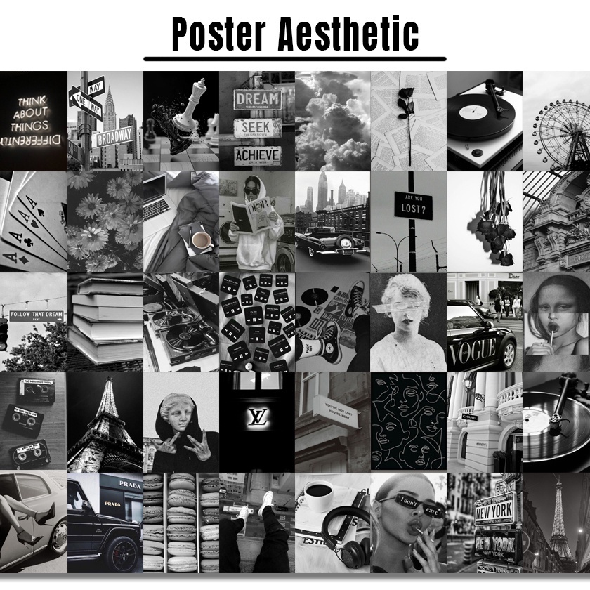 Poster Dinding Aesthetic | Poster Aesthetic | Isi 48 Poster | Collage Kit | Aesthetic Wallposter | Poster murah |  art wall |  poster band retro vintage black blue red purple brown avengers softblue | Viral poster-black  isi 48 A6