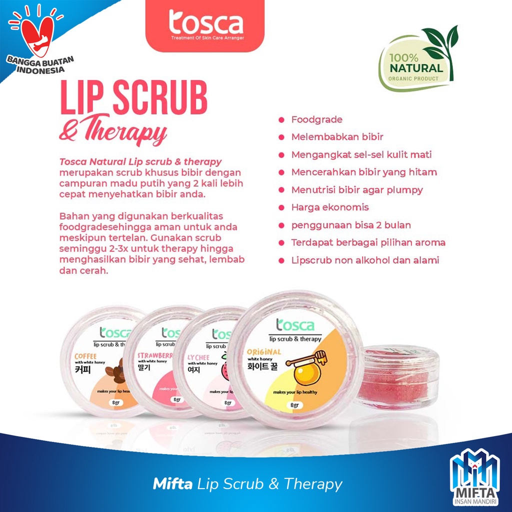 LIP SCRUB THERAPY BIBIR TOSCA / NATURAL LIB SCRUB TOSCA FOOD GRADE