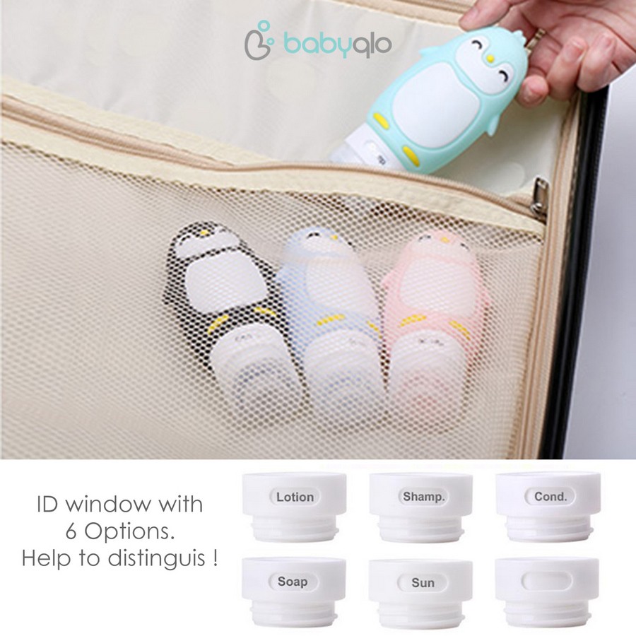 Babyqlo Travel Kit Penguin Silicone Travel Bottle + Pill Case And Pouch Tb9005