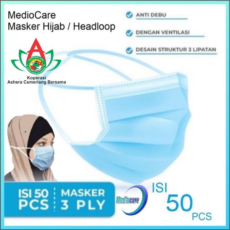 #1 box Masker Hijab Medis 3ply Headloop Mediocare termurah