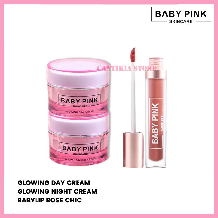 Glowing Day Cream & Night Cream & Babylip Rose Chic Baby Pink Skincare Original BPOM