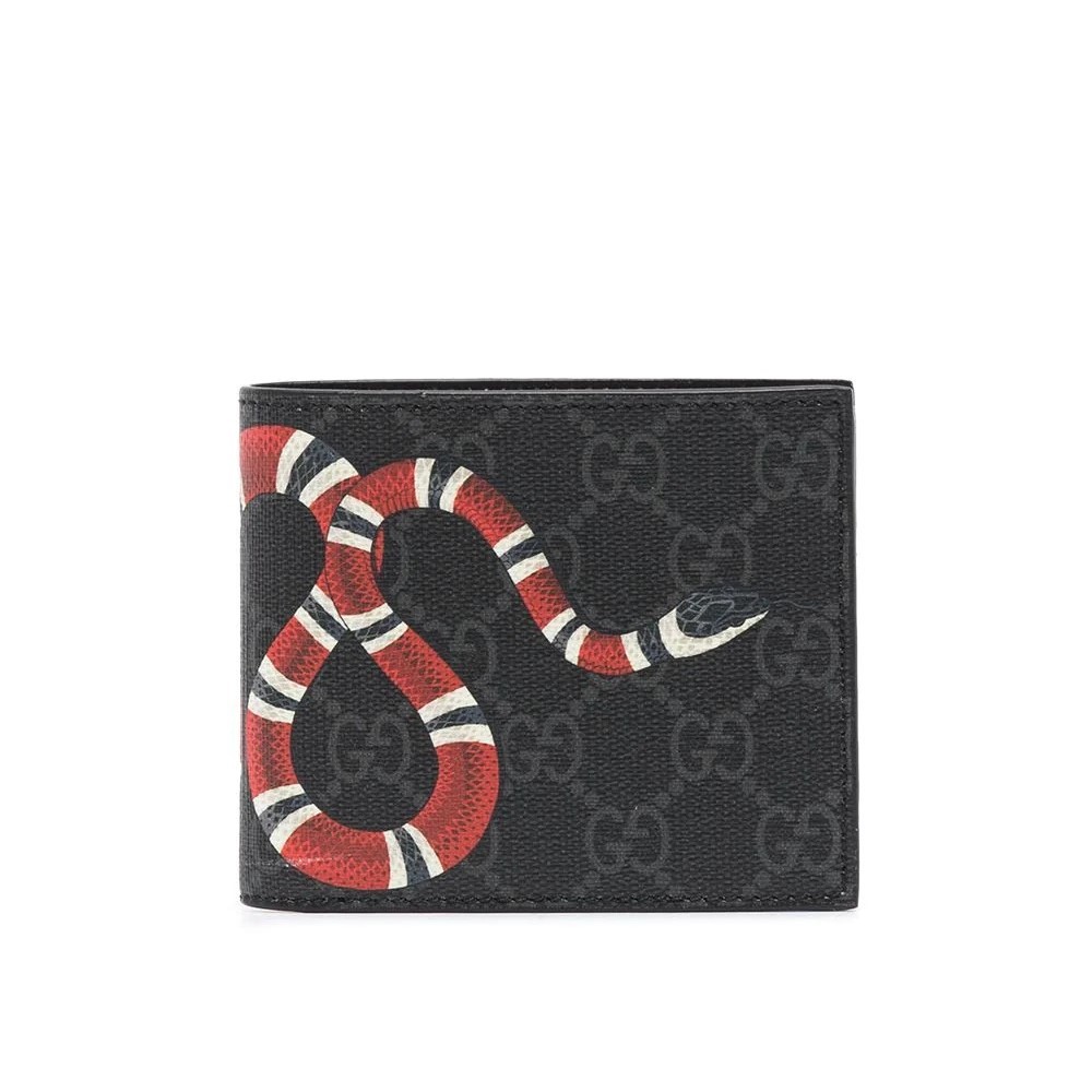 GG Supreme &amp; Kingsnake-print Bi-fold Wallet Black 100% Authentic