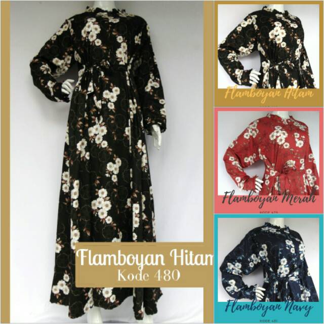 Gamis katun jepang Kiky collection motif flamboyan