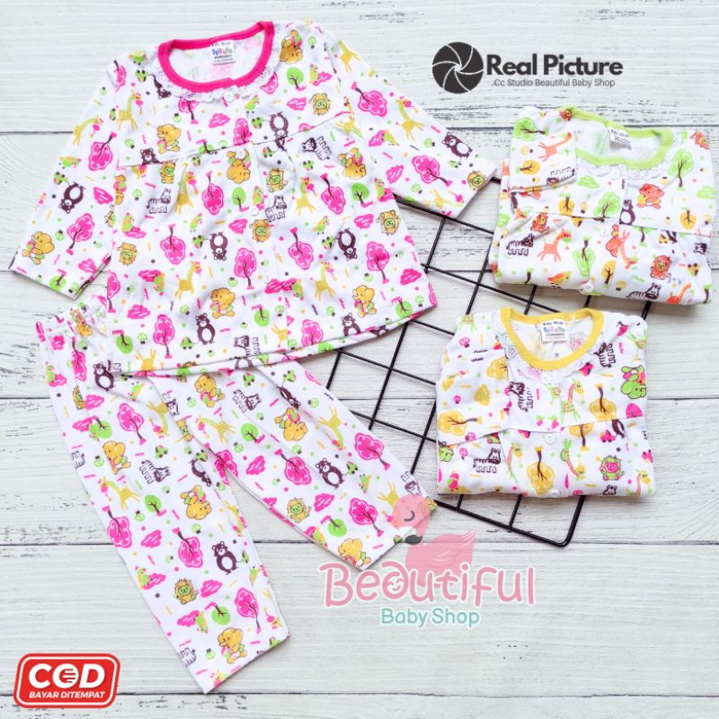 Setelan Baju Bayi Panjang Motif Animal Zoo / Setelan Piyama Bayi Perempuan / Baju Bayi Merk Syifana / Baju Bayi Perempuan / Baby.ou_