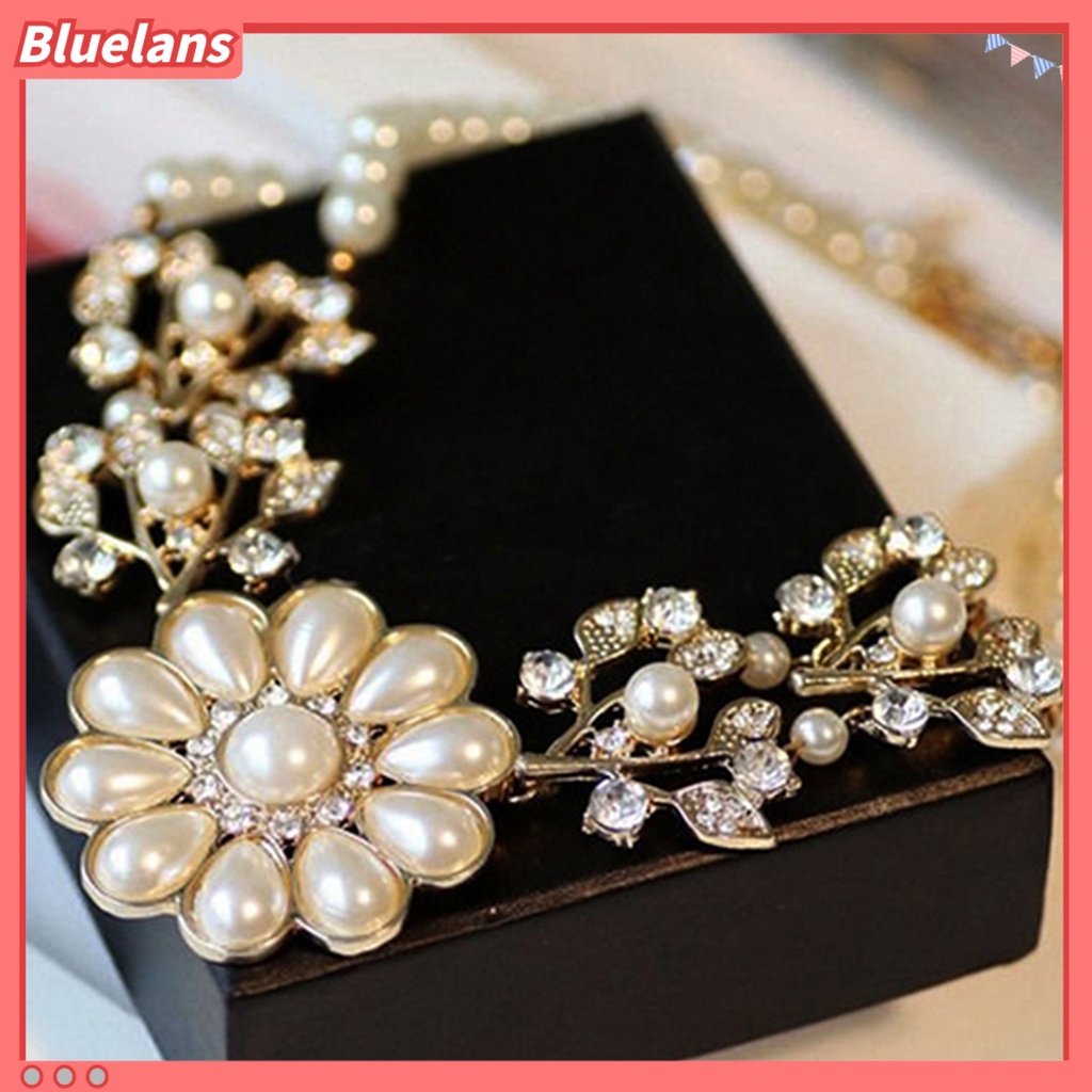 Bluelans Double-Layer Flower Pendant Faux Pearl Elegant Chain Necklace