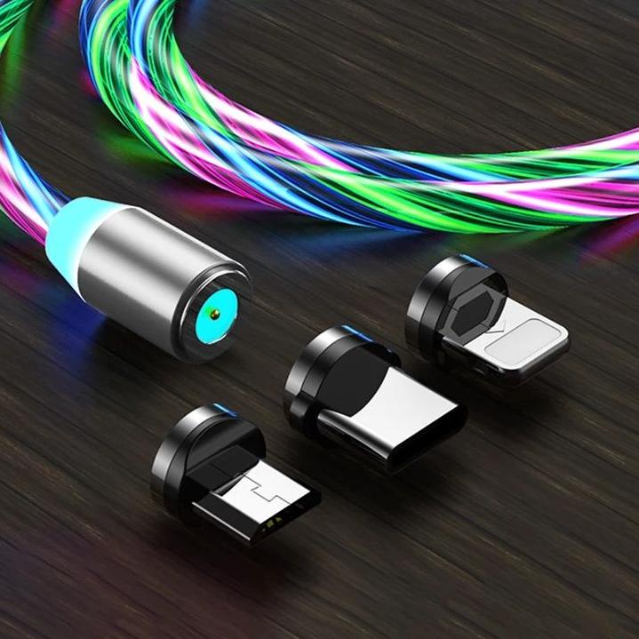 LED Cahaya Lampu Kabel Tipe C USB Mikro iPhone Charger Kabel Magnet Rainbow untuk Semua Hp Huawei Sa