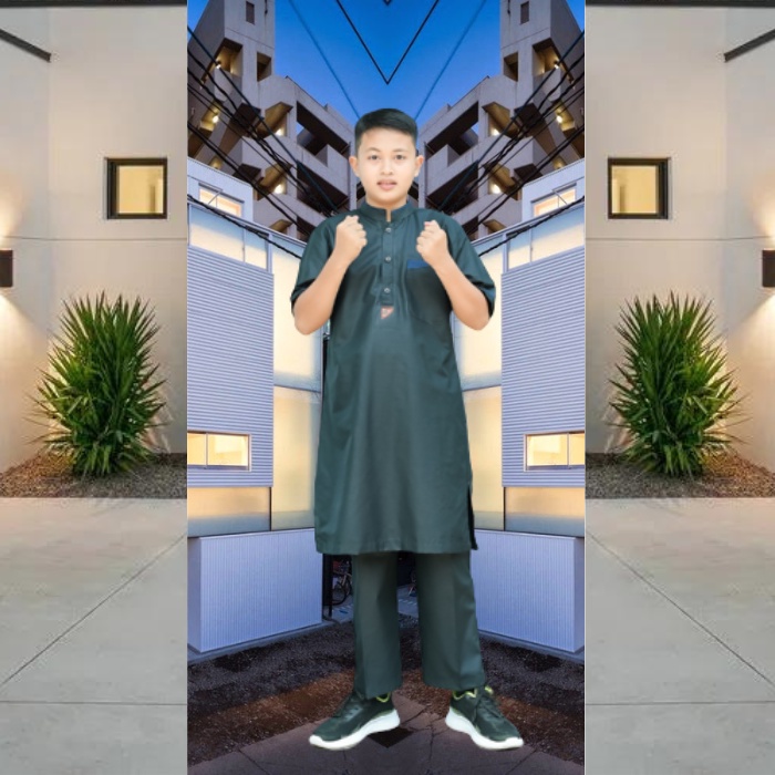 BAJU MUSLIM ANAK LAKI LAKI SPUN POLY HITAM JUBAH ANAK SETELAN KOKO ANAK LAKI BAJU KOKO ANAK