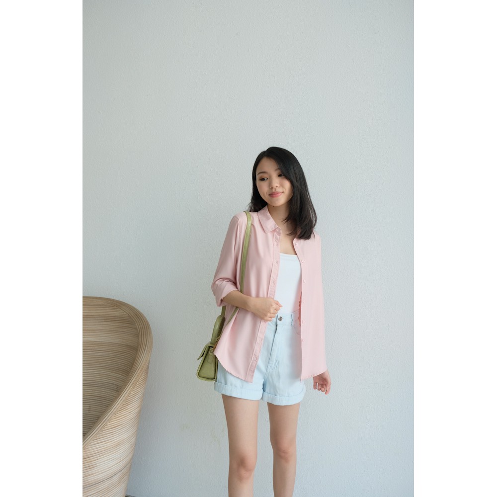 T-0379 Blouse Kemeja Wanita Basic-LIGHT PINK