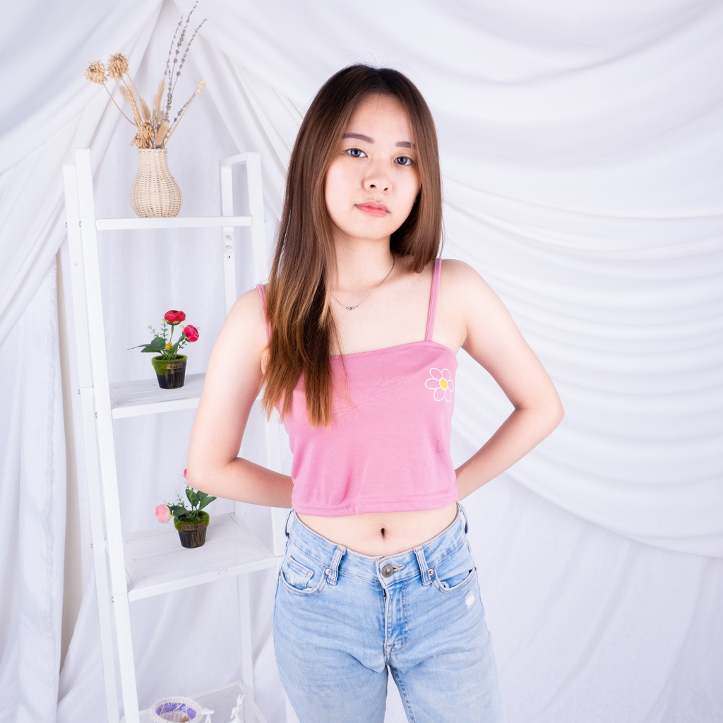 TANKTOP FLOWER / DAISY TANK TOP KOREAN / TANK TOP FLOWER | TANKTOP VEGA RIB FIT L-DUSTY PINK PE
