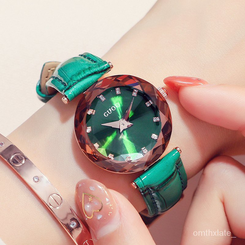 【Factory Outlet】【COD】GUOU Asli Anggun dan Mungil Rhinestone Quartz Jepang Watch Gerakan Fashion Kulit Asli Wrist Watc