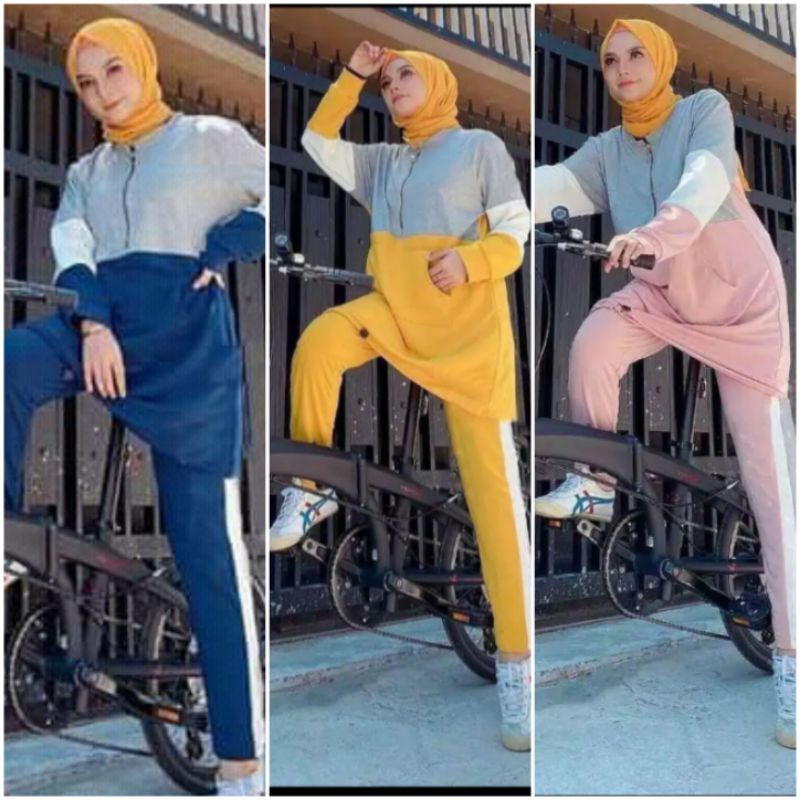 06 UKURAN S M L XL 2XL 3XL PAKAIAN WANITA SETELAN SET NESTA GOWES HGO Pakaian Olahraga Muslimah Jumb