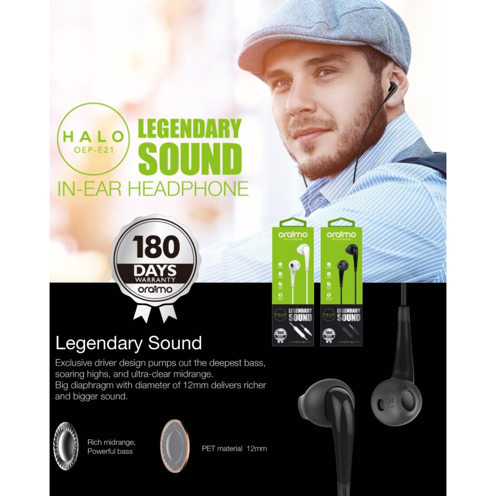 HANDSFREE HEADSET EARPHONE ORAIMO HALO OEP-E21 MIC