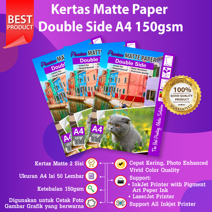 

Kertas Matte Paper Double Side A4 150gsm 50 Sheets Kertas Matte 150gr FI618