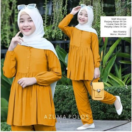 set kids setelan celana polos Cantik baju anak remaja tanggung muslim tunik kekinian 6-8 thn