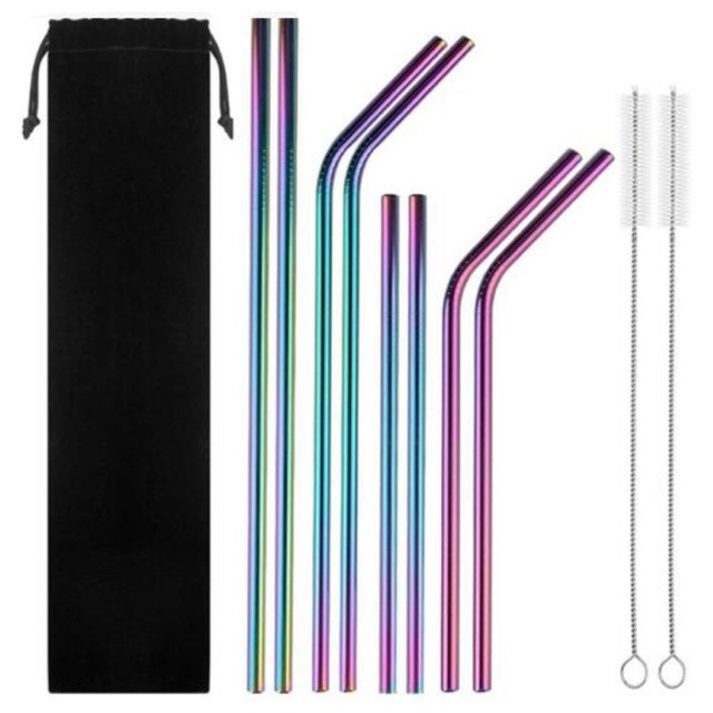 Sedotan Stainless Steel Bending Straw Capillary 8 PCS - Multi-Color.