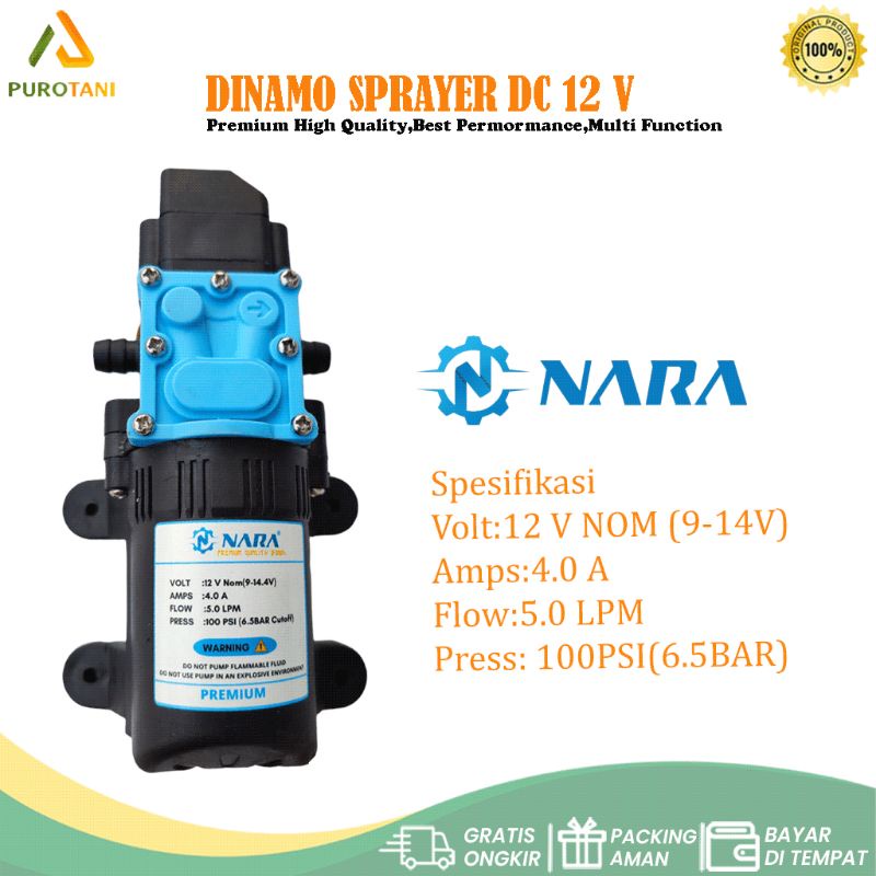 Dinamo 100PSI 5LPM Pompa air DC 12V 4A NARA sprayer pump