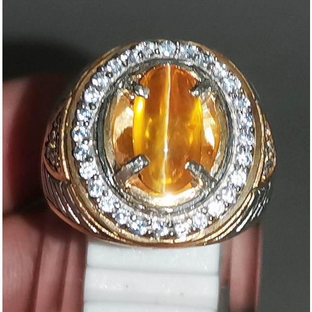 Cincin Batu Akik Cat Eye Opal Mata Kucing Kuning Emas Asli
