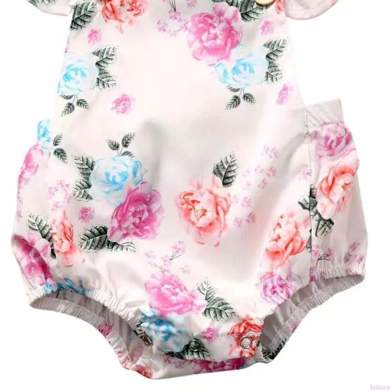 Setelan Romper bayi motif bunga tanpa lengan + bandana romper bayi perempuan