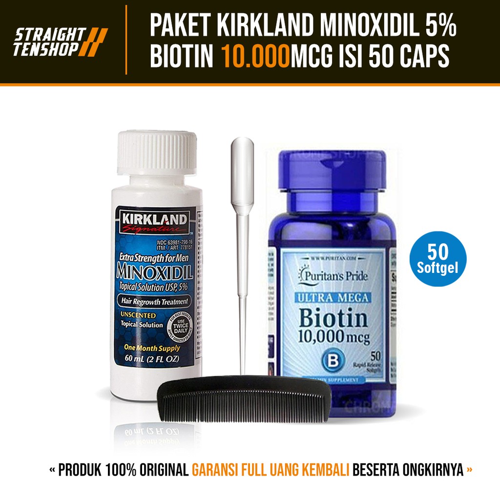 PAKET KIRKLAND MINOXIDIL 5% + BIOTIN 10.000mcg isi 50 Obat