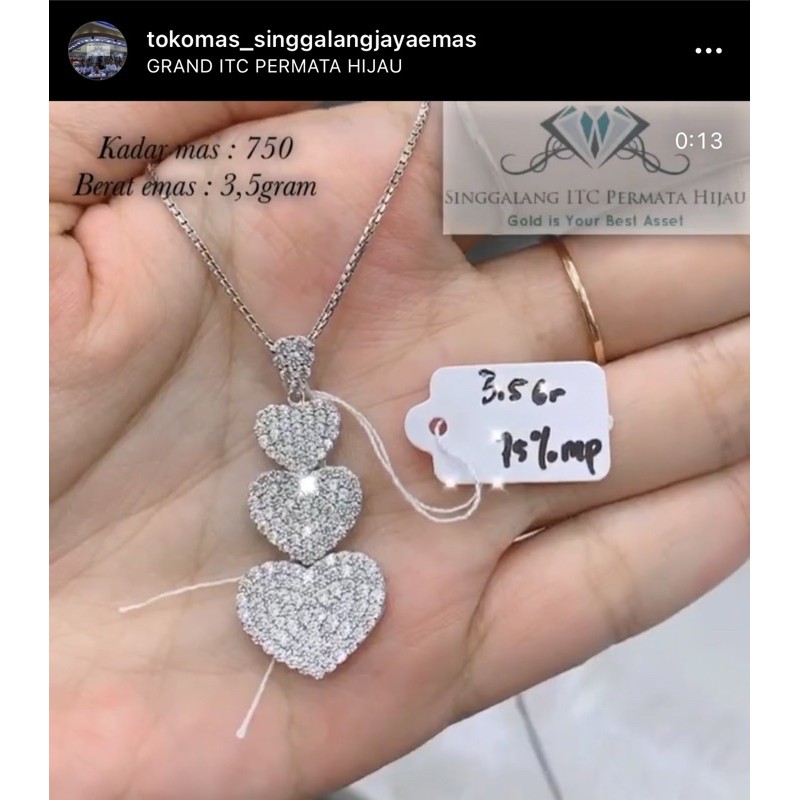 liontin model tiga susun love mata zirkon kadar emas 750