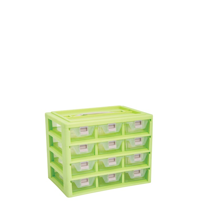 LACI MINI CONTAINER 12 SEKAT SUSUN 4 GREEN LEAF 7912 AE4 / BOX CONTAINER KOTAK OBAT P3K SERBAGUNA