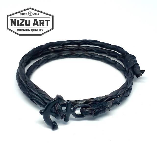 Gelang Kulit Jangkar Lilit Anyam Pria Wanita Handmade Asli Gelang Kulit Jangkar Lilit Anyam Pria Wanita Handmade Asli