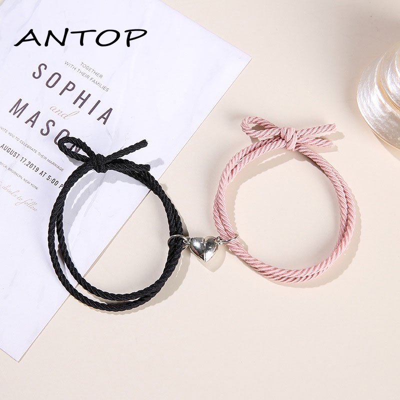 2 Pcs Gelang Couple Magnet Attract Each Other Gelang Elastis Pasangan Pria Dan Wanita ANTOP