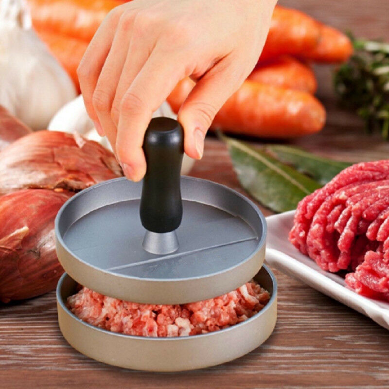 Cetakan Press Daging Aluminium Anti Lengket Bentuk Bulat BBQ Beef Hamburger Meat Presser Patty Maker Mould Alat Dapur