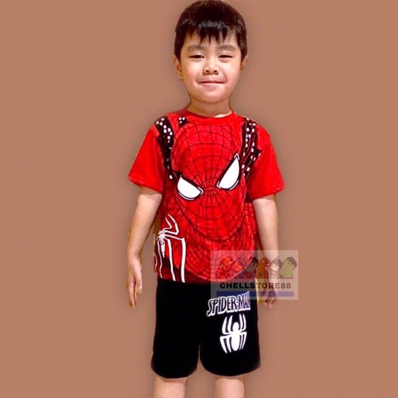 stelan pendek spidermen baju spidermen merah setelan karakter anak pakaian santai anak laki-laki