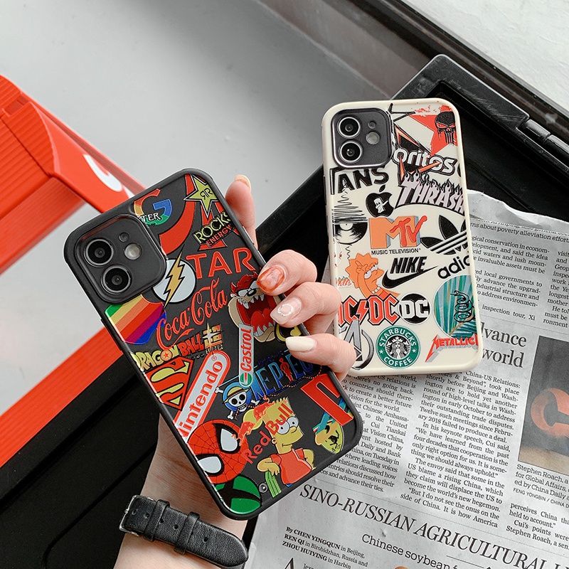 Koleksi Merek Fashion Eropa dan Amerika Apple iPhone 13 Pro Max 11 Pro Max 12 Pro Max iPhone 7 8 Plus X XS Xmax XR Ponsel Case Empat Sudut Anti Jatuh TPU 14 Pro Max Case