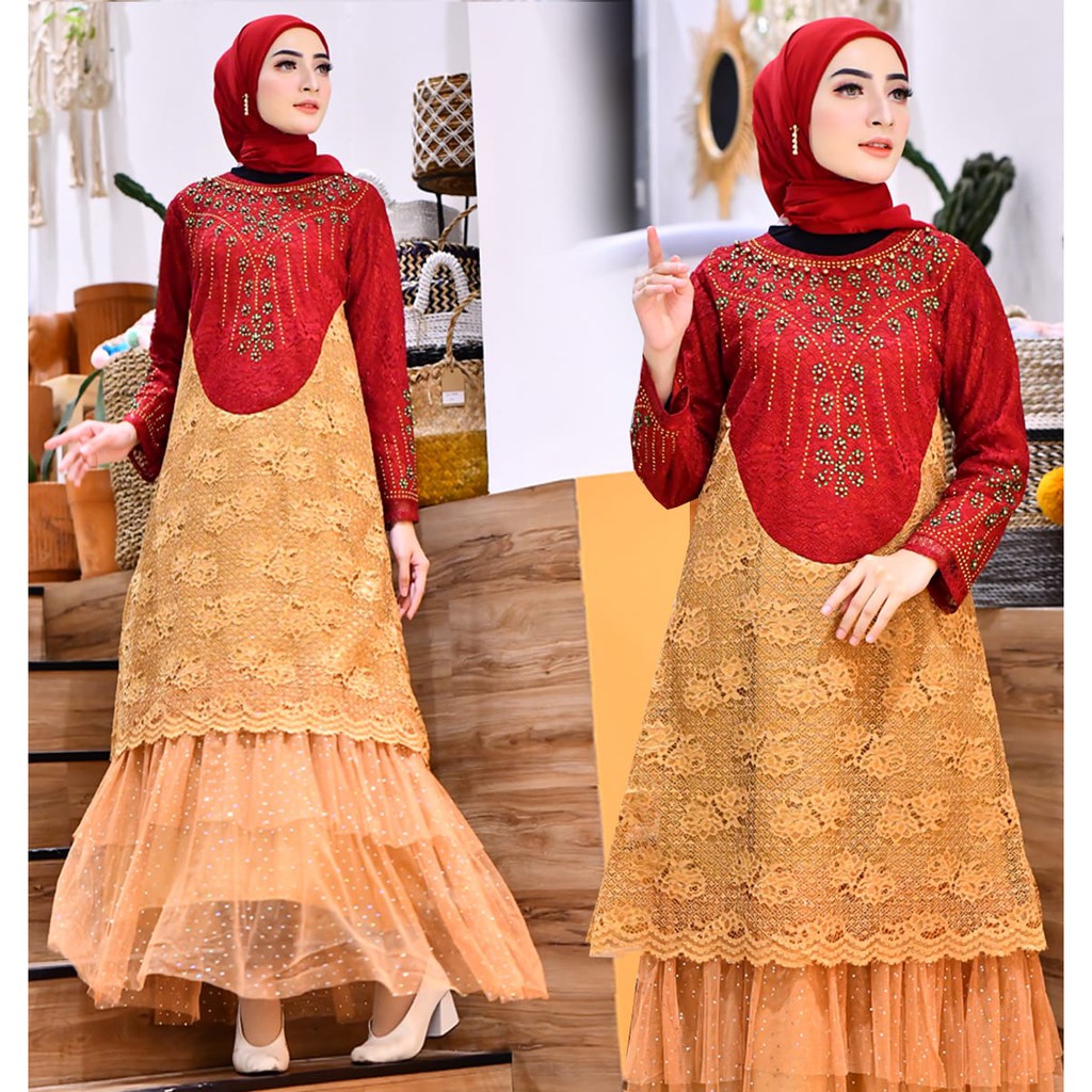 PB&gt; GAMIS KEBAYA &quot;KAJOL 2&quot; /GAMIS  KEBAYA MODERN / BAJU KEBAYA BRUKAT KOMBINASI PAYET PRES