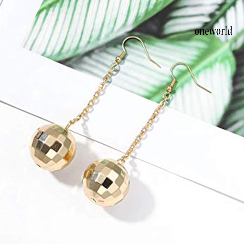 OW@ Women Fashion Disco Ball Tassel Long Dangle Hook Earrings Party Jewelry Gift