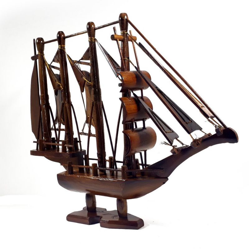 MINIATUR / KERAJINAN KAYU PERAHU LAYAR BAHAN KAYU JATI ASLI