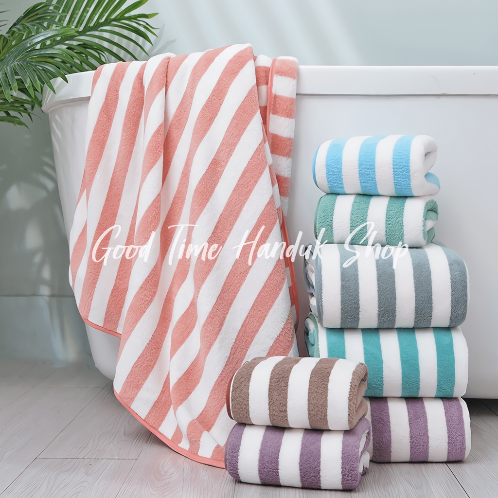 Handuk Muka (Uk. 35x75cm) / Handuk Anak (Uk. 50x100cm) / Handuk Dewasa (Uk. 70x140cm) Motif Salur Microfiber Handuk Mandi Lembut Towel Serap Air Quick Dry